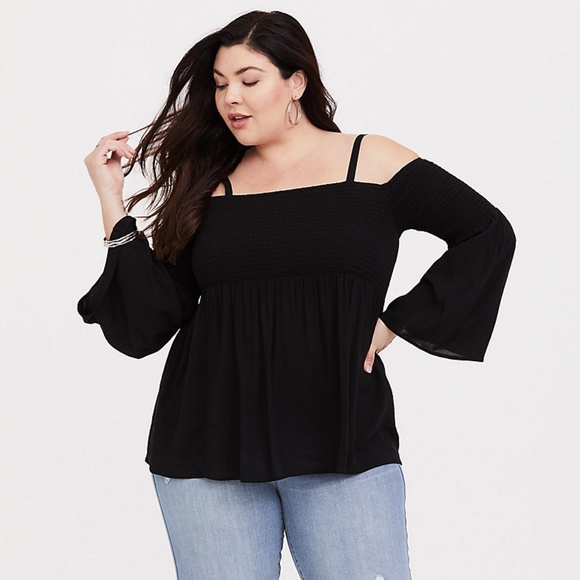 torrid Tops - Torrid Black Challis Cold Shoulder Top